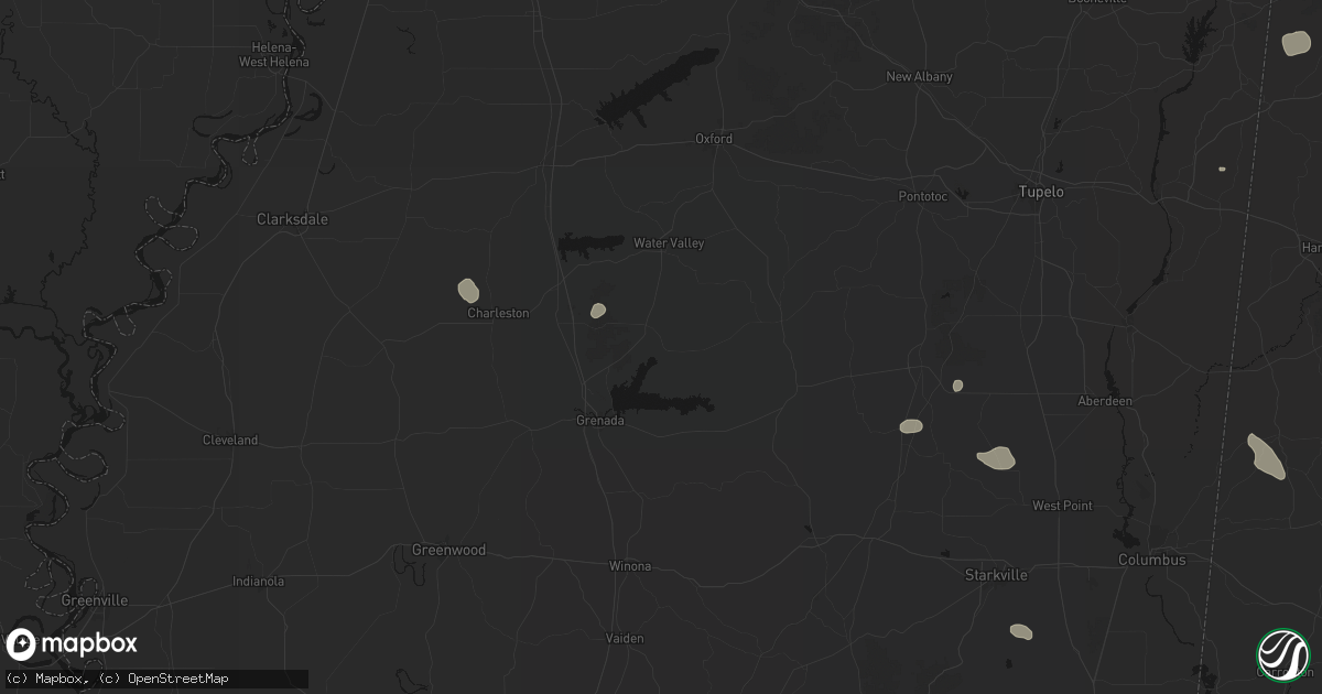 Hail map in Coffeeville, MS on July 1, 2026