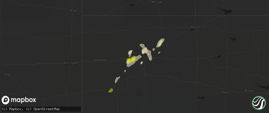 Hail map in Colby, KS on July 1, 2026