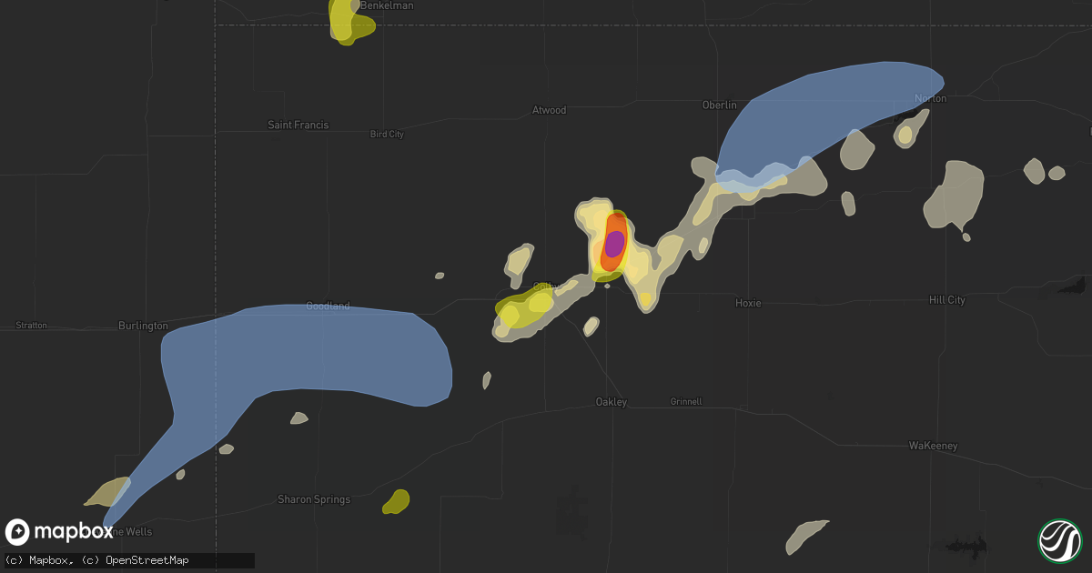 Hail map in Colby, KS on July 1, 2026
