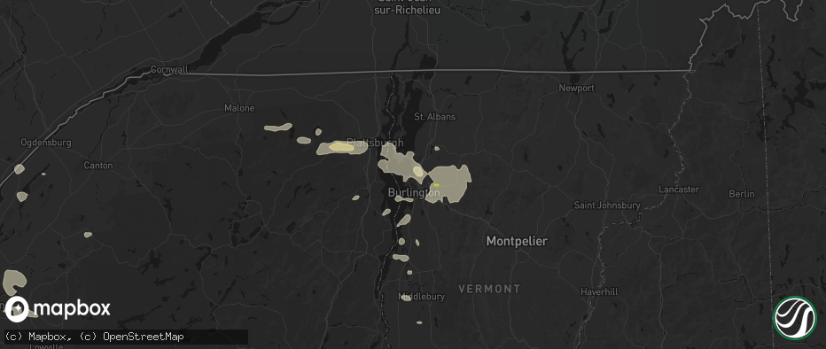 Hail map in Colchester, VT on July 1, 2026