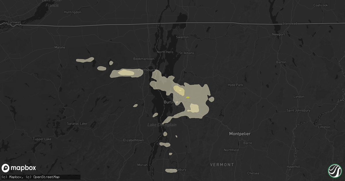 Hail map in Colchester, VT on July 1, 2026