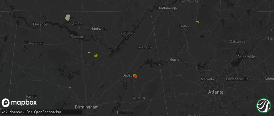 Hail map in Collinsville, AL on July 1, 2026