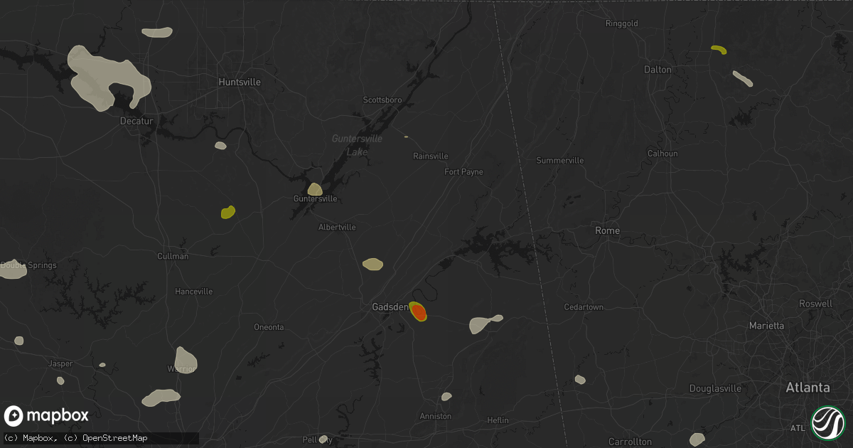 Hail map in Collinsville, AL on July 1, 2026