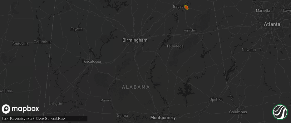 Hail map in Columbiana, AL on July 1, 2026