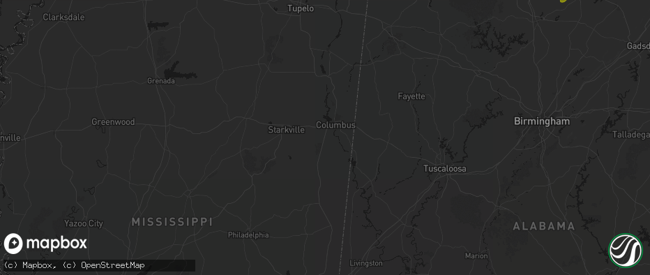Hail map in Columbus, MS on July 1, 2026