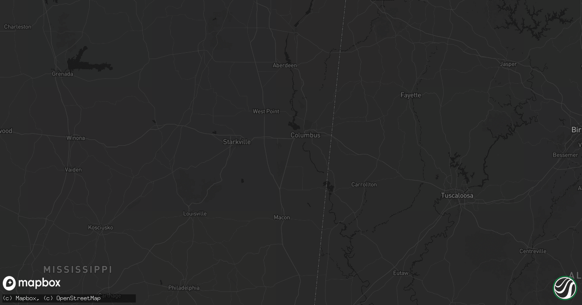 Hail map in Columbus, MS on July 1, 2026