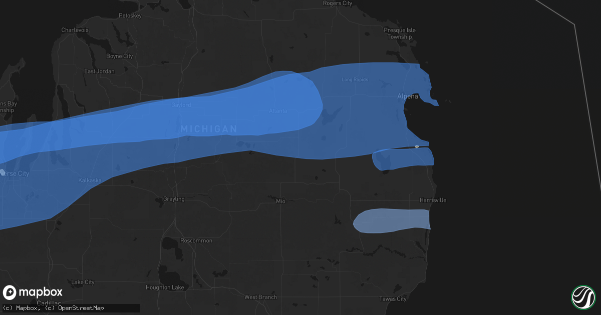 Hail map in Comins, MI on July 1, 2026