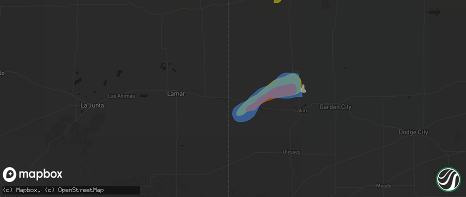 Hail map in Coolidge, KS on July 1, 2026