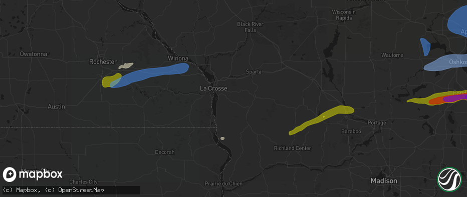 Hail map in Coon Valley, WI on July 1, 2026