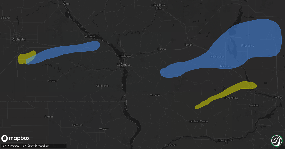 Hail map in Coon Valley, WI on July 1, 2026