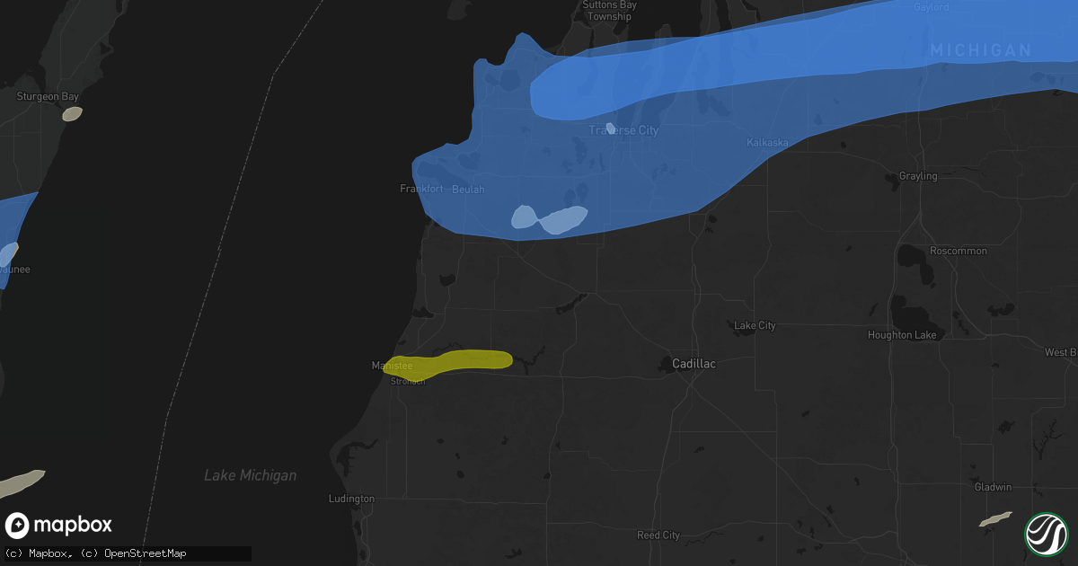Hail map in Copemish, MI on July 1, 2026