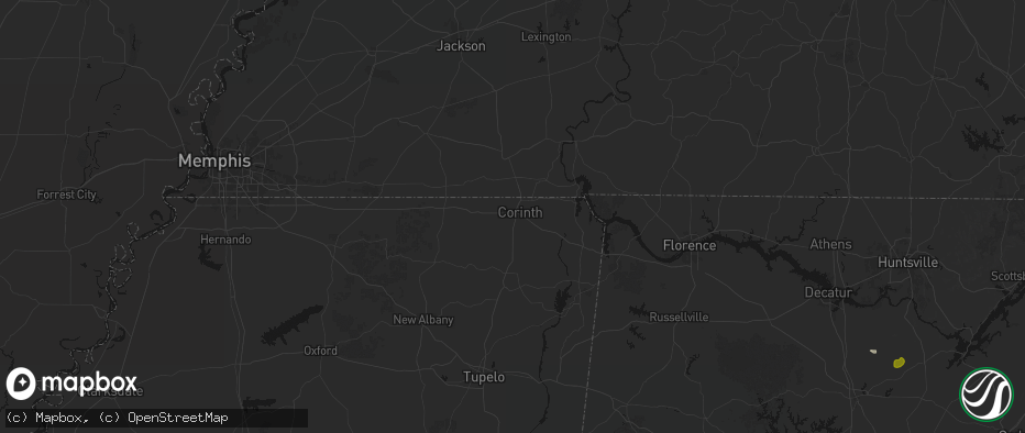Hail map in Corinth, MS on July 1, 2026