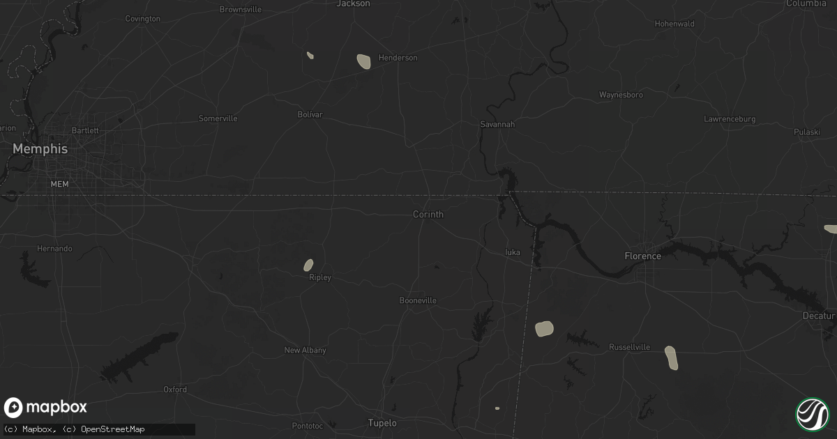 Hail map in Corinth, MS on July 1, 2026