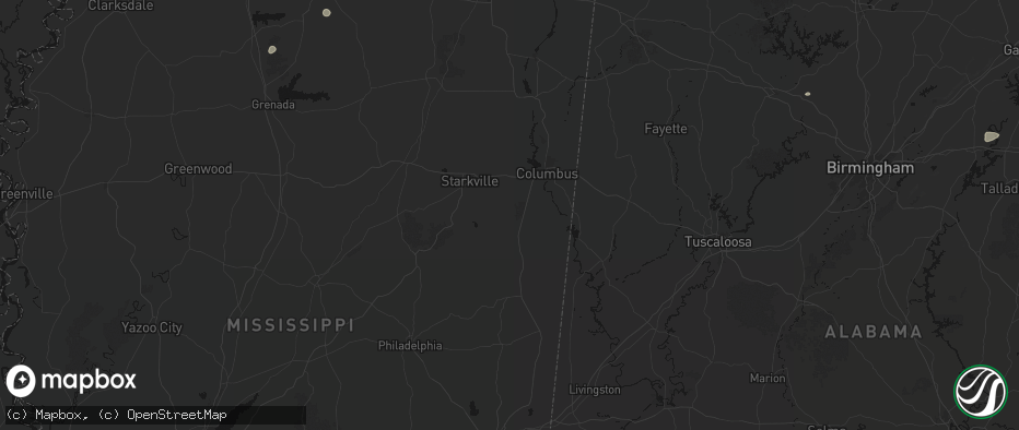 Hail map in Crawford, MS on July 1, 2026