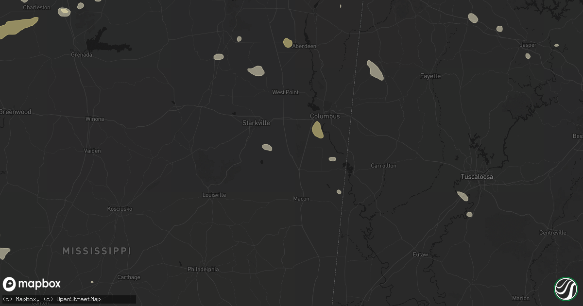 Hail map in Crawford, MS on July 1, 2026