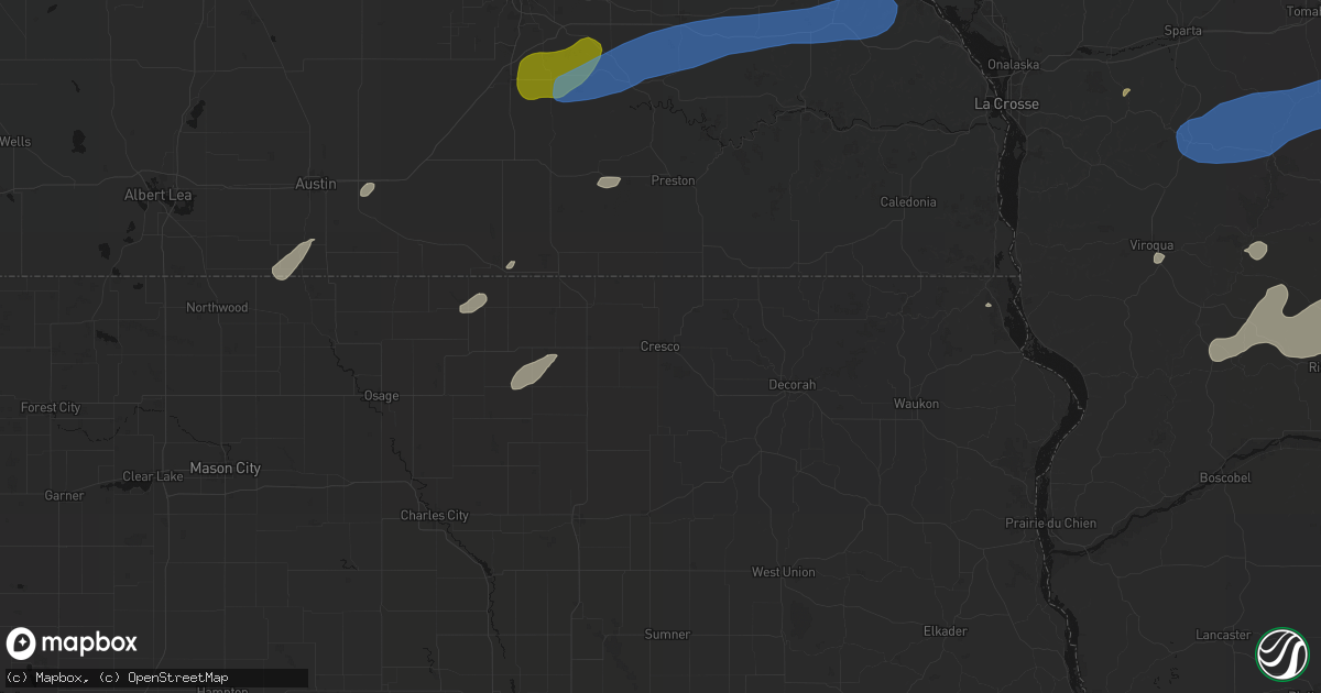 Hail map in Cresco, IA on July 1, 2026