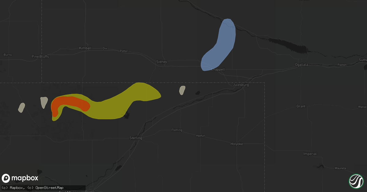 Hail map in Crook, CO on July 1, 2026
