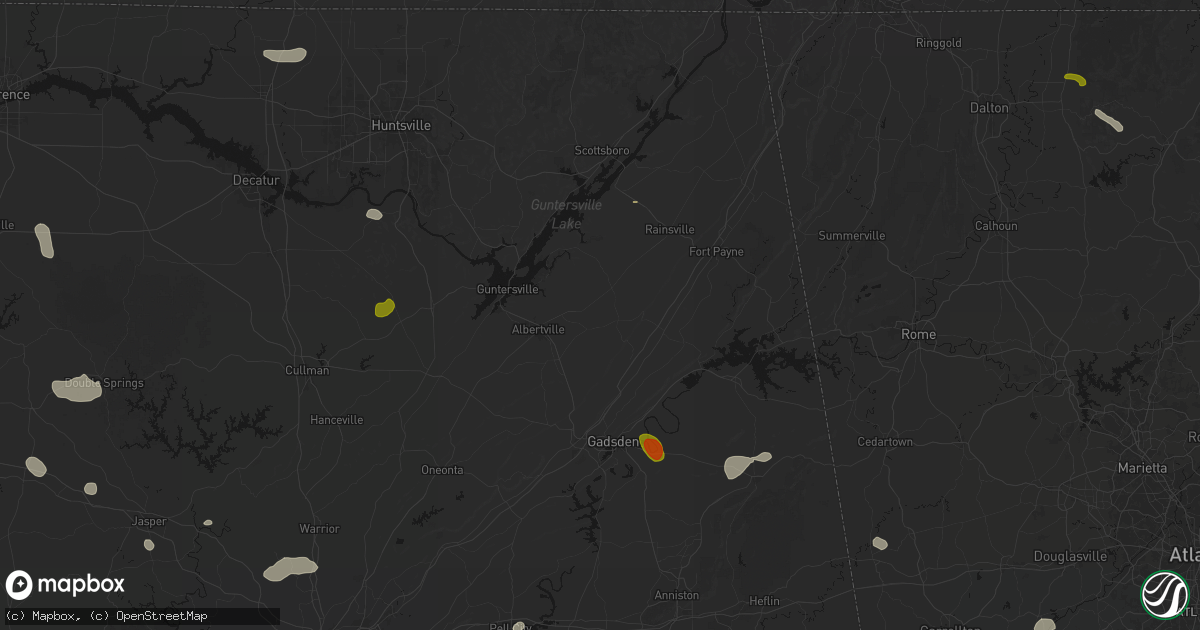Hail map in Crossville, AL on July 1, 2026