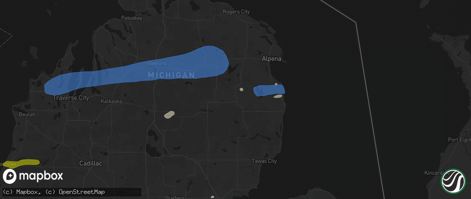 Hail map in Curran, MI on July 1, 2026