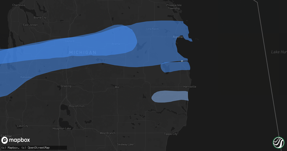 Hail map in Curran, MI on July 1, 2026