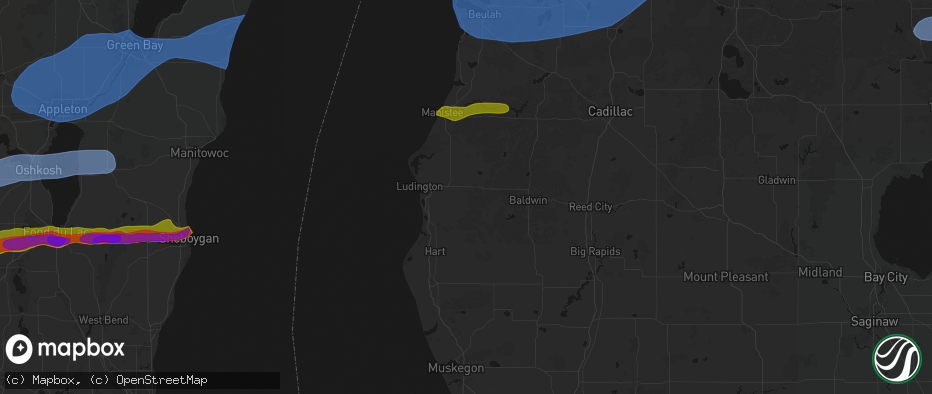 Hail map in Custer, MI on July 1, 2026