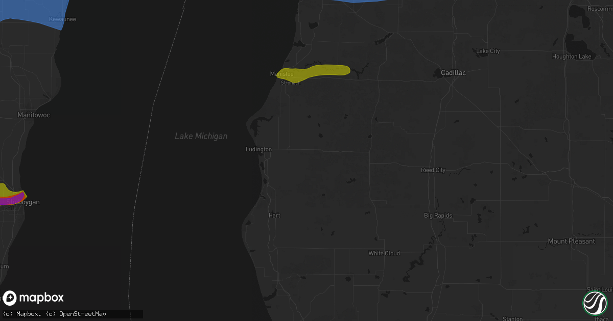 Hail map in Custer, MI on July 1, 2026