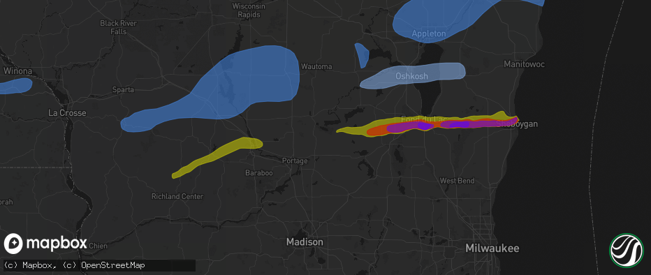 Hail map in Dalton, WI on July 1, 2026