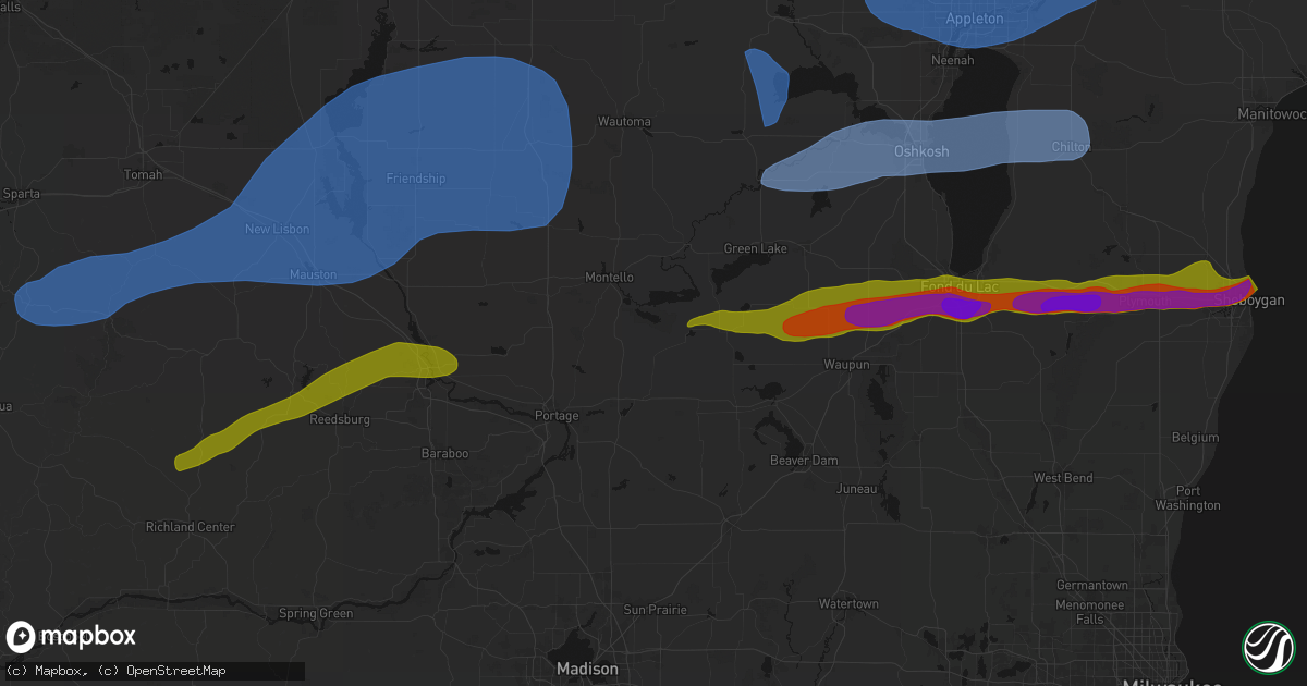 Hail map in Dalton, WI on July 1, 2026