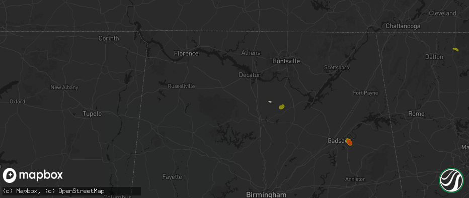 Hail map in Danville, AL on July 1, 2026