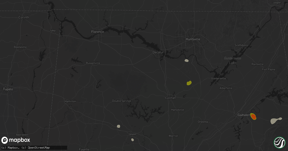 Hail map in Danville, AL on July 1, 2026