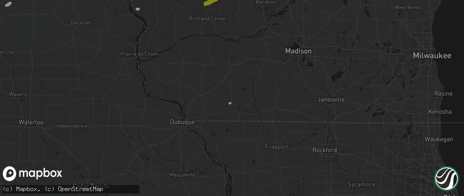 Hail map in Darlington, WI on July 1, 2026