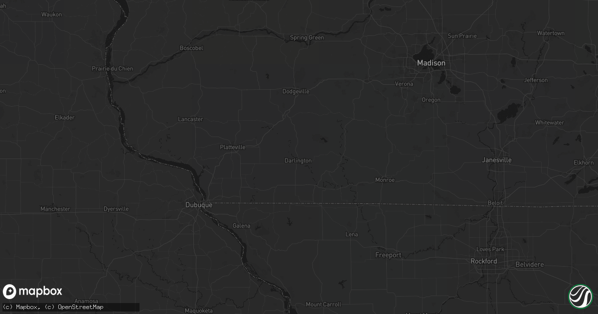 Hail map in Darlington, WI on July 1, 2026