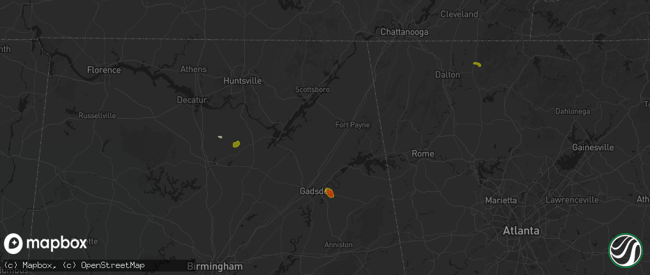 Hail map in Dawson, AL on July 1, 2026