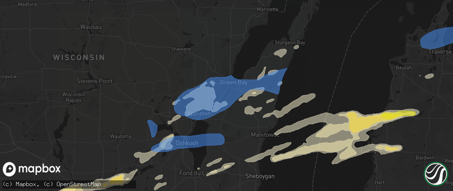 Hail map in De Pere, WI on July 1, 2026