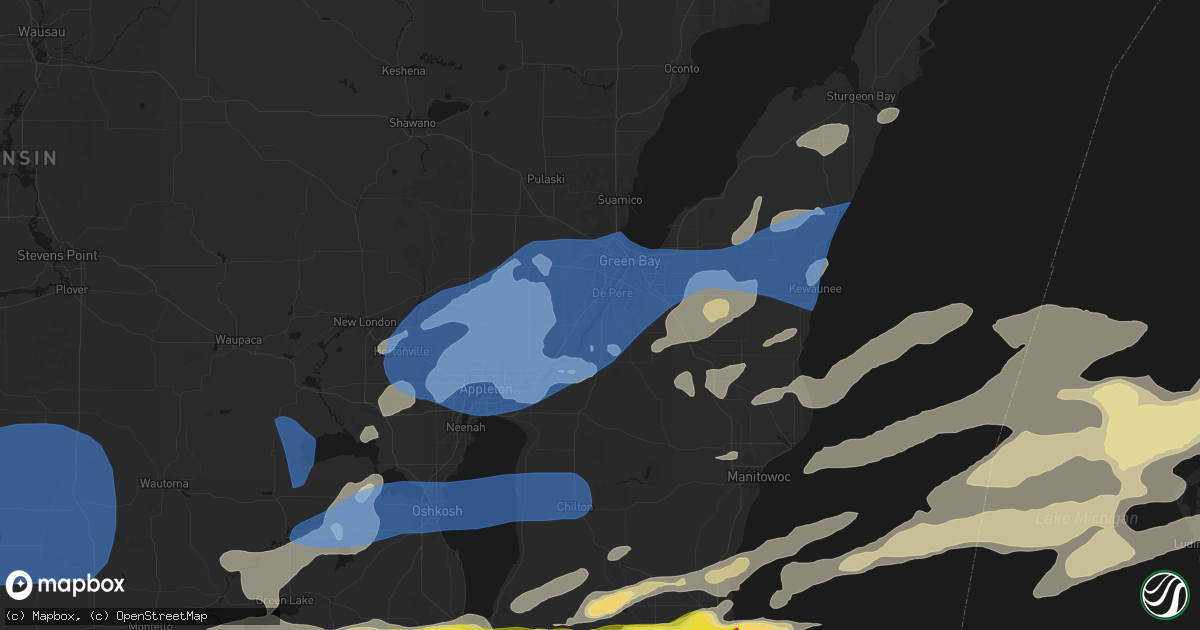 Hail map in De Pere, WI on July 1, 2026