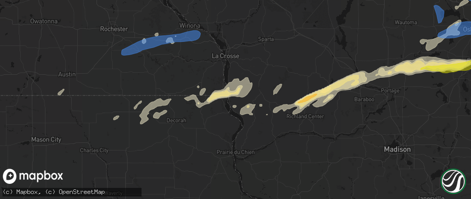 Hail map in De Soto, WI on July 1, 2026