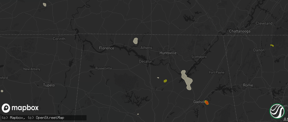 Hail map in Decatur, AL on July 1, 2026