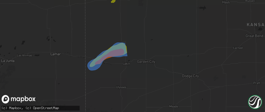 Hail map in Deerfield, KS on July 1, 2026