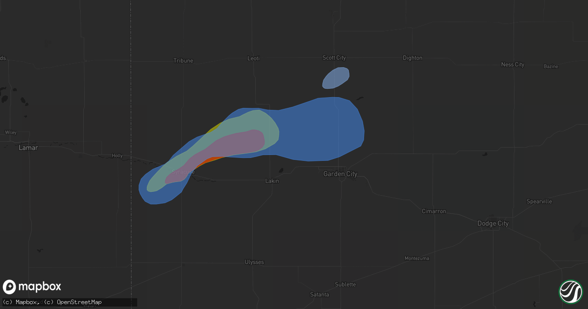 Hail map in Deerfield, KS on July 1, 2026