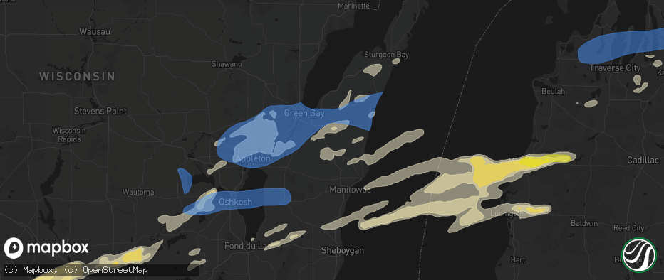 Hail map in Denmark, WI on July 1, 2026
