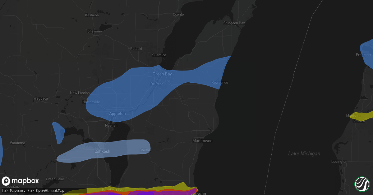 Hail map in Denmark, WI on July 1, 2026