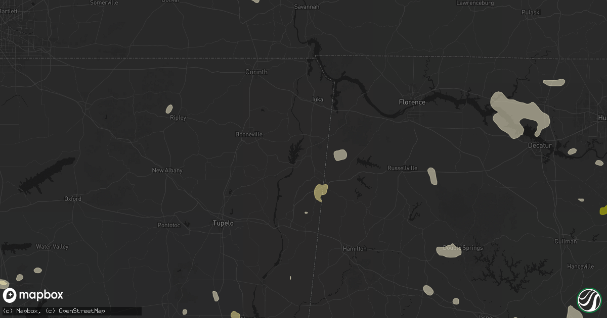 Hail map in Dennis, MS on July 1, 2026