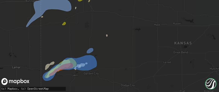 Hail map in Dighton, KS on July 1, 2026