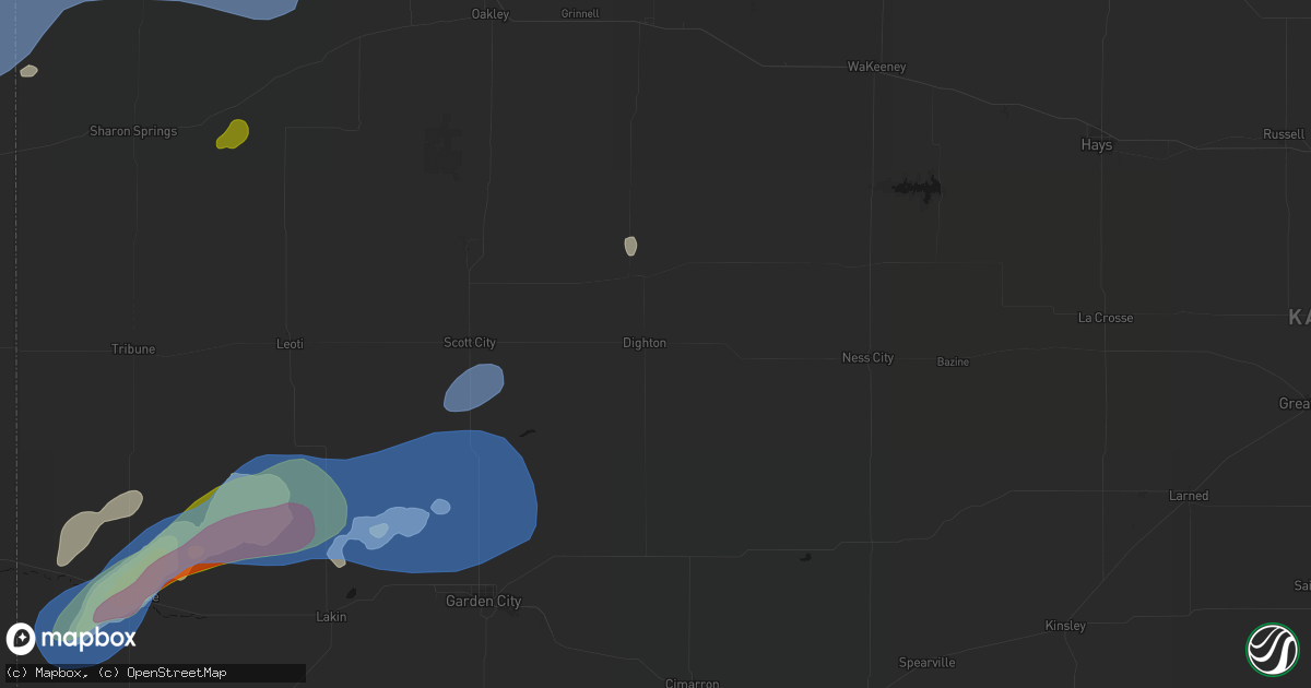 Hail map in Dighton, KS on July 1, 2026