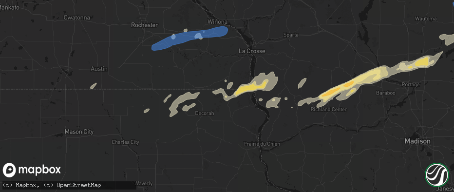 Hail map in Dorchester, IA on July 1, 2026