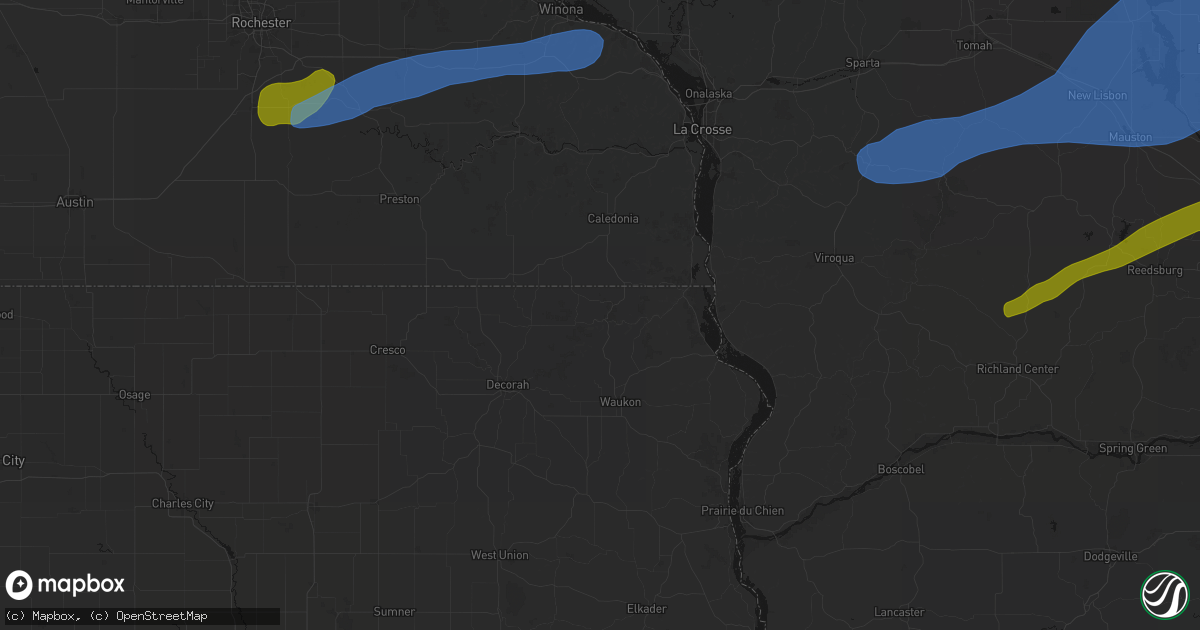 Hail map in Dorchester, IA on July 1, 2026