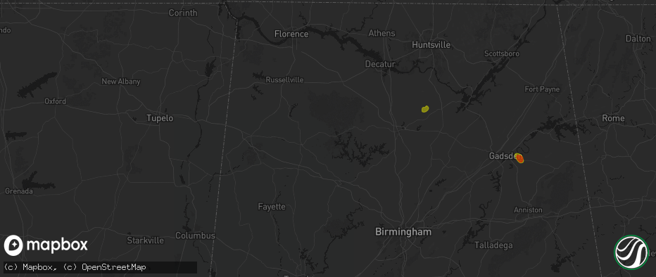 Hail map in Double Springs, AL on July 1, 2026