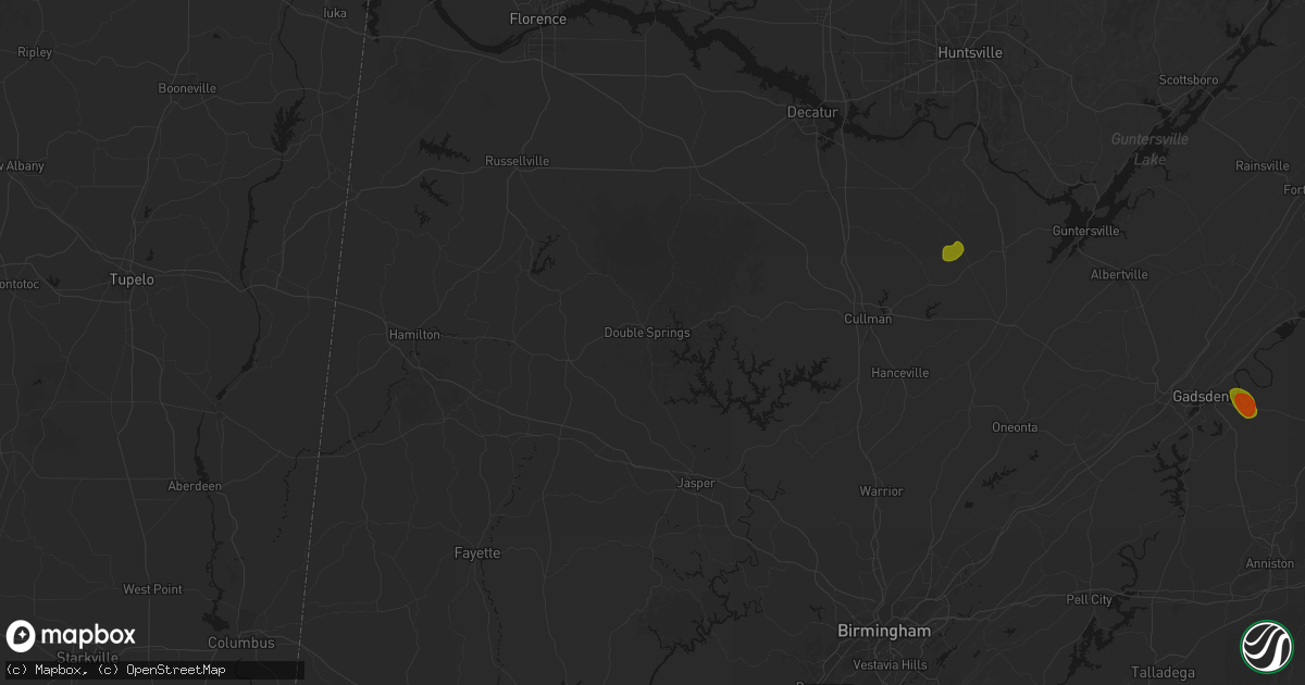 Hail map in Double Springs, AL on July 1, 2026