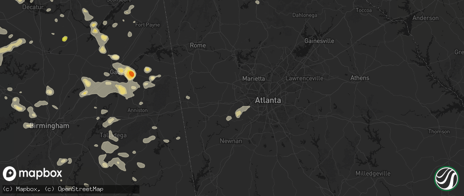 Hail map in Douglasville, GA on July 1, 2026