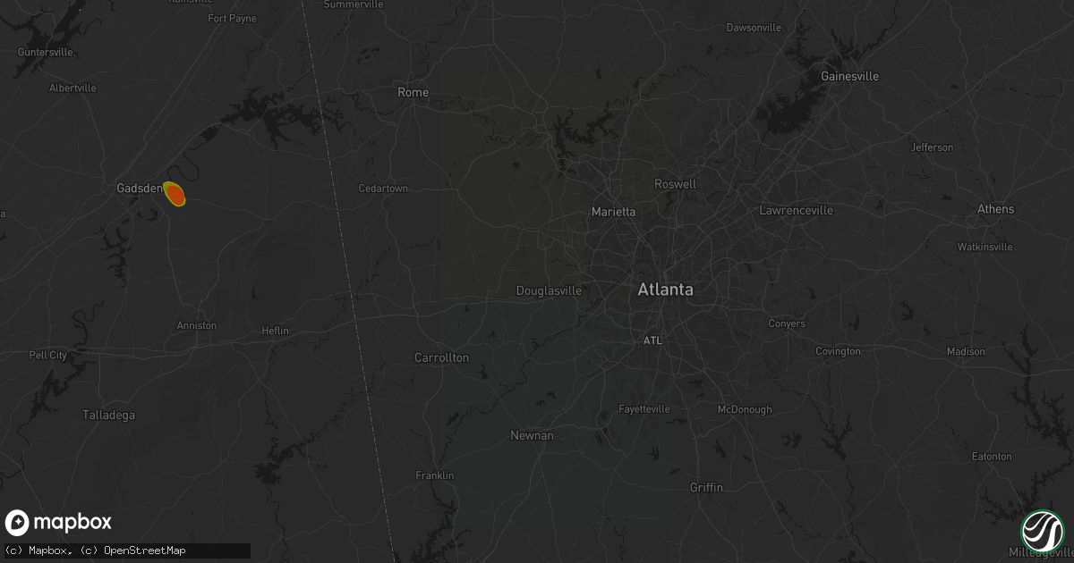 Hail map in Douglasville, GA on July 1, 2026